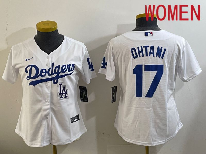 Women Los Angeles Dodgers 17 Ohtani White Game 2024 Nike MLB Jersey style 11205